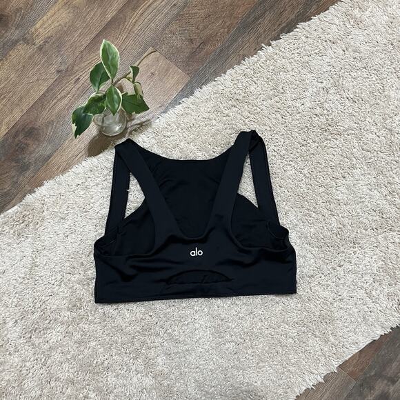 Alo Yoga Size Large Black Airlift All Access Cutout Sports Bra - Picture 4 of 8